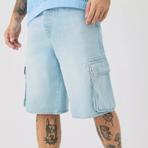 Shorts en jean pour hommes, les plus populaires pour l'été, délavés, effet usé, imprimés, style streetwear vintage, hip-hop - Product Image 1