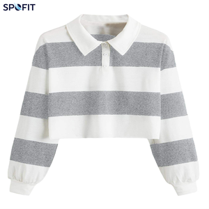 Women's Cropped Rugby Shirt Custom Embroidery Oversize Dropped Shoulder Breathable <b>Red</b> White Contrast Stripes for Polo Formal - Product Image 4