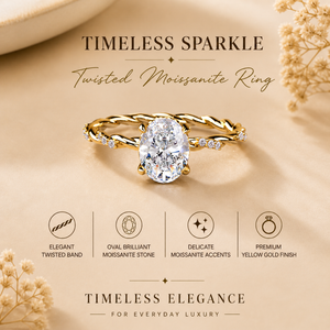 Bague de fiançailles en or jaune avec diamant moissanite ovale taillé en bande torsadée 1 CTW |   Bague de Mariage Solitaire Élégante pour Femme - Product Image 4