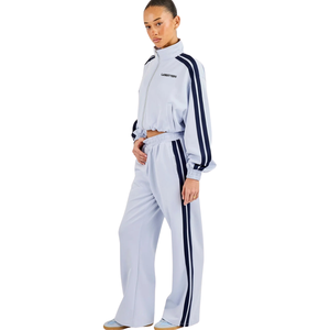 <b>Womens</b> Cropped Full Zip Stand Collar Tracksuit Set Side Stripes Wide Leg Trousers Elastic Waist 2 Piece <b>Lounge</b> Streetwear Outfit - Product Image 6
