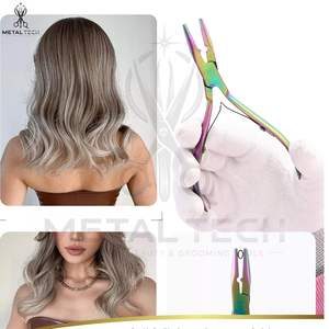 Rainbow Color Hair Extensions Styling <b>Tools</b> Micro Beads Sealing Pliers Steel Hair Pliers Salon <b>Tool</b> Accessories With Rexine Case - Product Image 6