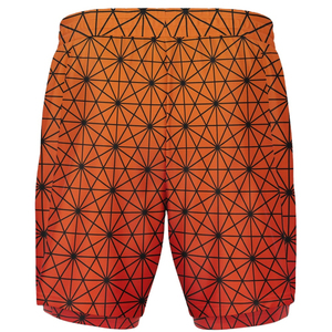 Shorts de bain pour homme à séchage rapide, imprimé géométrique orange, avec poches et cordon de serrage à la taille, style décontracté - Product Image 3
