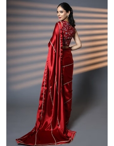 KV Ready to Wear Luxe <b>Red</b> and Gold Embellished Premium <b>Silk</b> Party Saree with Unstitched Blouse - Product Image 5