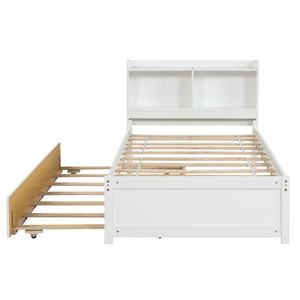 Letto singolo bianco con letto estraibile e libreria, prodotto imbottito - Product Image 2
