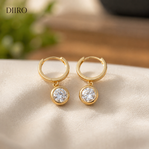 925 Sterling <b>Silver</b> <b>Hoop</b> <b>Earrings</b> Women's Bezel Round Shape Diamond Drop <b>Earrings</b> for Party Wedding - Product Image 6