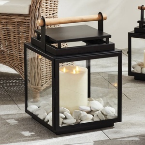 Wholesale Modern <b>Black</b> <b>Lantern</b> With Wooden Handle Candle Holder For Christmas Home Decoration - Product Image 5