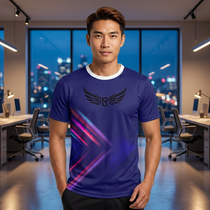 Camiseta Deportiva de Manga Corta para Hombre, Corte Ajustado, Estampado Geométrico Azul, Cuello Redondo, Poliéster que Absorbe la Humedad, para Todas las Temporadas - Product Image 3