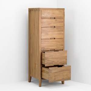 Nordic Minimalist Teak Wood <b>Tallboy</b> Chest Wholesale Scandinavian High <b>Dresser</b> Six Drawers Bulk Sourcing Furniture Importer - Product Image 2