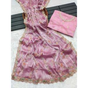 ชุดส่าหรีแบบดั้งเดิมของจีนที่สวยงาม พร้อมงานปักหลายชั้น ประดับด้วยลูกปัดและเลื่อม - Product Image 6