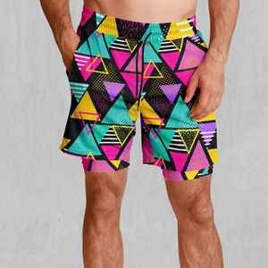 Shorts pour hommes en tissu satiné imprimé par sublimation, anti-plis, coupe-vent, séchage rapide, respirant, avec cordon de serrage, décoration vintage - Product Image 6