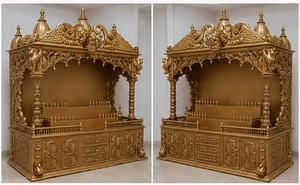 Glossy Golden Hand Carved Peacock <b>Mandir</b> For Home Big Size Heavycarved Gold Polished Wooden Temples Pooja Ghar Wholesale Prices - Product Image 5