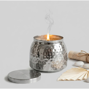Handcrafted Scented Soy <b>Candle</b> in Silver Hammered Metal Jar with Lid Luxury Home Decoration <b>Candle</b> Jar In Factory Priced - Product Image 1