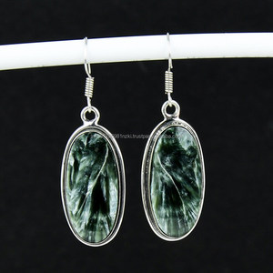 Pendiente de plata esterlina sólida 925 hecho a mano, pendiente de diseñador hecho a mano, joyería de serafinita Natural, regalos para ella, joyería de plata - Product Image 1