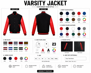 <b>Men's</b> Black Red Eco-Friendly Canvas Varsity <b>Jacket</b> Sleeve Casual Zipper Front Turn-down Collar Winter Wear - Product Image 3