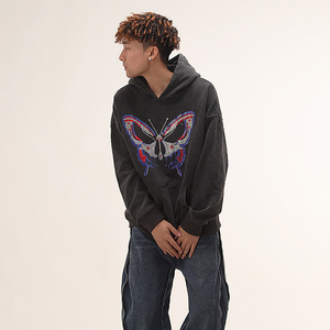 Wholesale <b>Men's</b> 100% Cotton <b>Pullover</b> Hoodie Winter Oversized with Custom Logo Anti-Wrinkle Anti-Shrink Rhinestone Letter Pattern - Product Image 5