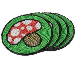 Posavasos de cuentas de vidrio Sagrado Corazón, color verde azulado y rosa, hecho a mano, con base de tela, para decoración de mesa de comedor, cocina o hogar. - Product Image 5