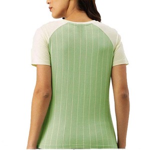 Women's Green Striped <b>Raglan</b> Sleeve T-Shirt Short Sleeve Crew Neck Casual Breathable Knitted Cotton <b>Top</b> Spring Summer - Product Image 3
