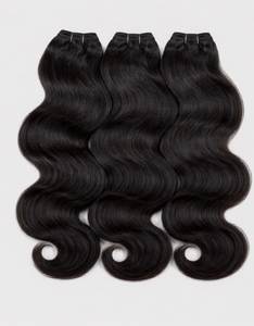 Virgin Indian Human Hair Weave <b>Body</b> <b>Wave</b> Natural Black 3 Bundles Full Head Extension with Transparent Lace 20 Inches - Product Image 2