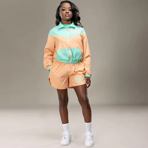New Summer Nylon Windbreaker <b>Short</b> Set Zip up Windbreaker <b>Jacket</b> Tracksuit Polyester Streetwear Track Suit Set - Product Image 4