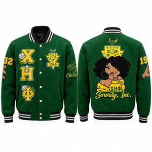 Veste universitaire Chi Eta Phi pour homme, vert et jaune, avec impression de lettres et numéro 32 au dos, style décontracté pour l'automne - Product Image 4