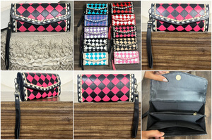 Portefeuille à main pour femme en cuir de vachette de qualité supérieure avec logo personnalisé, motif à carreaux, nouveau, fait main, porte-cartes et porte-monnaie avec bracelet - Product Image 3