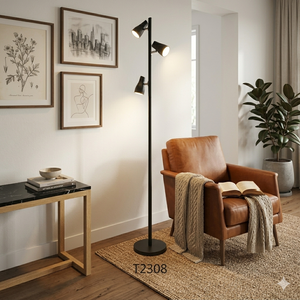 Lámpara de pie minimalista con pantalla de metal negro en forma de cono, altura ajustable, luz LED blanca fría T2308 - Product Image 4