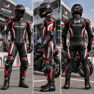 IRON MARK INDUSTRIES Men's <b>Full</b> Sleeve Leather Motorcycle Racing <b>Suit</b> Waterproof Breathable 220g Protective Riding Gear Laser - Product Image 5