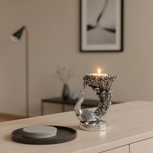 ชุดเชิงเทียนรูปนกยูงชุบเงิน 2 ชิ้น ขนาด 9.5 ซม. ของตกแต่งโต๊ะ - Product Image 4