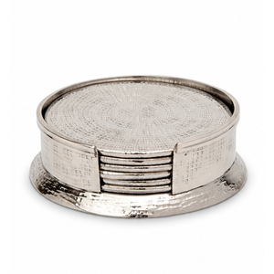 Hammered Metal <b>Coasters</b> Set of 4 <b>Silver</b> Round Stainless Steel Drink <b>Coasters</b> Modern Wholesale Table Mats for Home Hotel - Product Image 6