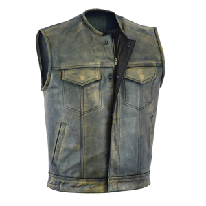 Gilet en cuir de vachette pleine fleur marron ciré pour homme, respirant, style vintage, col rond, fermeture boutonnée intégrale, idéal pour l'hiver - Product Image 2