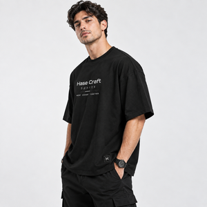 เสื้อยืดโอเวอร์ไซส์สีดำสำหรับผู้ชาย แขนสั้น คอกลม ผ้าคอตตอนเจอร์ซีย์ สไตล์ลำลอง สตรีทแวร์ พิมพ์ลายตัวอักษร - Product Image 3