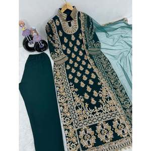 Hermoso Salwar Kameez Verde de Poliéster con Top y Dupatta, Talla M, para Fiestas - Product Image 2