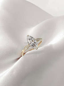 Bagues de mariage en or jaune et blanc 14 carats cultivées en laboratoire IGI/GIA, plaquées rhodium, diamants taille marquise, bagues d'anniversaire - Product Image 4