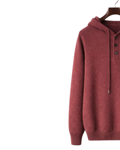 Sudadera con Capucha de Punto Rojo Ladrillo Personalizada para Hombre, con Tres Botones, Mezcla de Algodón Suave, Cálida, Informal, para Invierno, Estilo Urbano, Personalizada OEM - Product Image 3