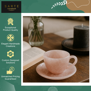 Colección Exclusiva de Juego de Té de Cristal Curativo de Piedras Preciosas Ecológicas Talladas y Grabadas a Mano, Tazas y Platillos de Cuarzo Rosa en Forma de Corazón - Product Image 6