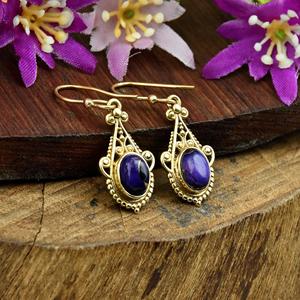 ต่างหูห้อยประดับพลอยสีม่วงโอเซียเตอร์เคลือบทอง 18k เงินแท้ 925 สไตล์วินเทจ งานแฮนด์เมด เครื่องประดับชั้นดี - Product Image 3