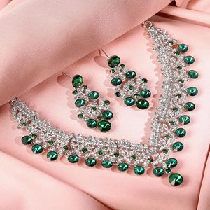 Chunky 2-Piece <b>Emerald</b> Butterfly <b>Stud</b> <b>Earrings</b> Shiny Rhinestone Crystal Pendant Necklace Set for Women Wedding Party Silver - Product Image 5