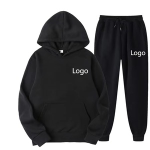 Ensemble de survêtement unisexe noir à manches longues avec capuche, vêtements décontractés, couleur unie, sweat-shirt et pantalon en coton, taille adulte, automne - Product Image 1