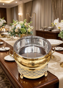 Classic Brass Hand-Hammered <b>Buffet</b> <b>Warmer</b> Featuring a Tiered Dome Lid Shell-Shaped Finial and a solid circular pedestal base - Product Image 3