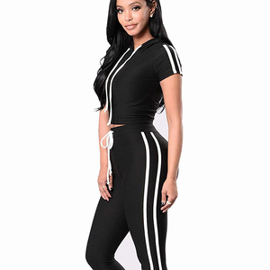 Camiseta Corta con Capucha para Mujer, Manga Corta, Corte Ajustado, 100% Algodón, Transpirable, a Rayas, Informal, para Calle, Gimnasio - Product Image 2