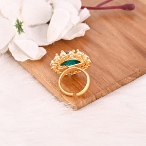 Apatite & Pearl Hydro <b>Ring</b> for Women Gold Plated <b>Adjustable</b> Trendy Brass Gemstone <b>Rings</b> - Product Image 5