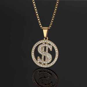Collar con Colgante de Signo de Dólar Chapado en Oro, Joyería de Cadena de Acero de Titanio con Microincrustaciones de Zirconia Estilo Hip Hop para Regalo de Fiesta - Product Image 1