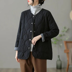 Chaqueta Acolchada para Mujer, Cuello en V, Manga Larga, Color Sólido, Relleno de Poliéster, Abrigo Cálido de Otoño con Bolsillos Delanteros y Cierre de Botones - Product Image 3
