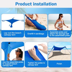 Tenda da Spiaggia Pieghevole Portatile 6.5x6.5FT, Tenda Parasole Richiudibile, Protezione Solare Antivento con 4 Sacchi di Sabbia e 2 Pali per - Product Image 2