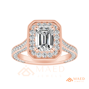 Anillo de compromiso de oro rosa con halo de moissanita de corte esmeralda, joyería vintage para mujer, regalo de aniversario - Product Image 5