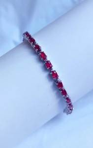 Natural Ruby <b>Adjustable</b> Stone <b>Bracelet</b> for Her Sterling Silver White <b>Gold</b> Plated Elegant July Birthstone Luxury Wedding Jewelry - Product Image 2
