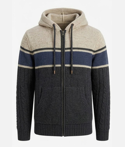 Custom Men's Winter Warm <b>Waterproof</b> Eco-Friendly Knitted Hoodie Heavy Cotton Thermal Fleece Drop Shoulder Oversized Sweatshirts - Product Image 3