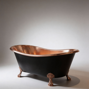 Bañera de Cobre Negra Martillada con Patas, Estilo Vintage Antiguo, Bañera de Inmersión Doble Tipo Slipper, Hecha a Mano, Lujosa, Accesorio de Baño - Product Image 1
