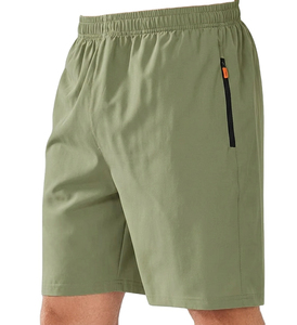 Shorts Bermuda pour homme, couleur unie, séchage rapide, avec poche zippée, taille élastique, shorts de sport décontractés, vert - Product Image 1