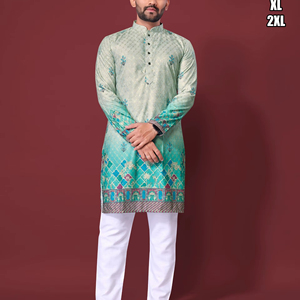 Veerangan Heritage Cotton Rayon Floor-Length Traditional Diwali Party Quick Dry <b>Men's</b> <b>Kurta</b> - Product Image 1